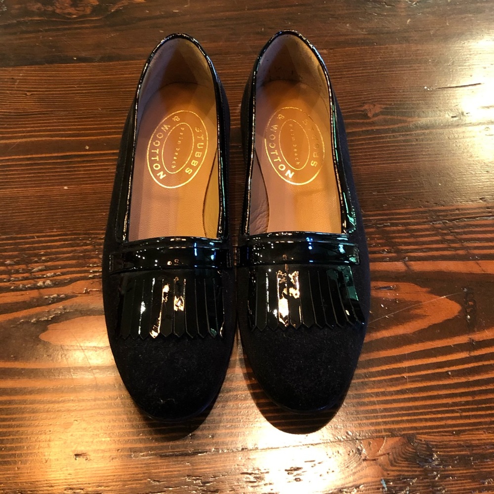 Stubbs & Wooton patent leather and suede loafer